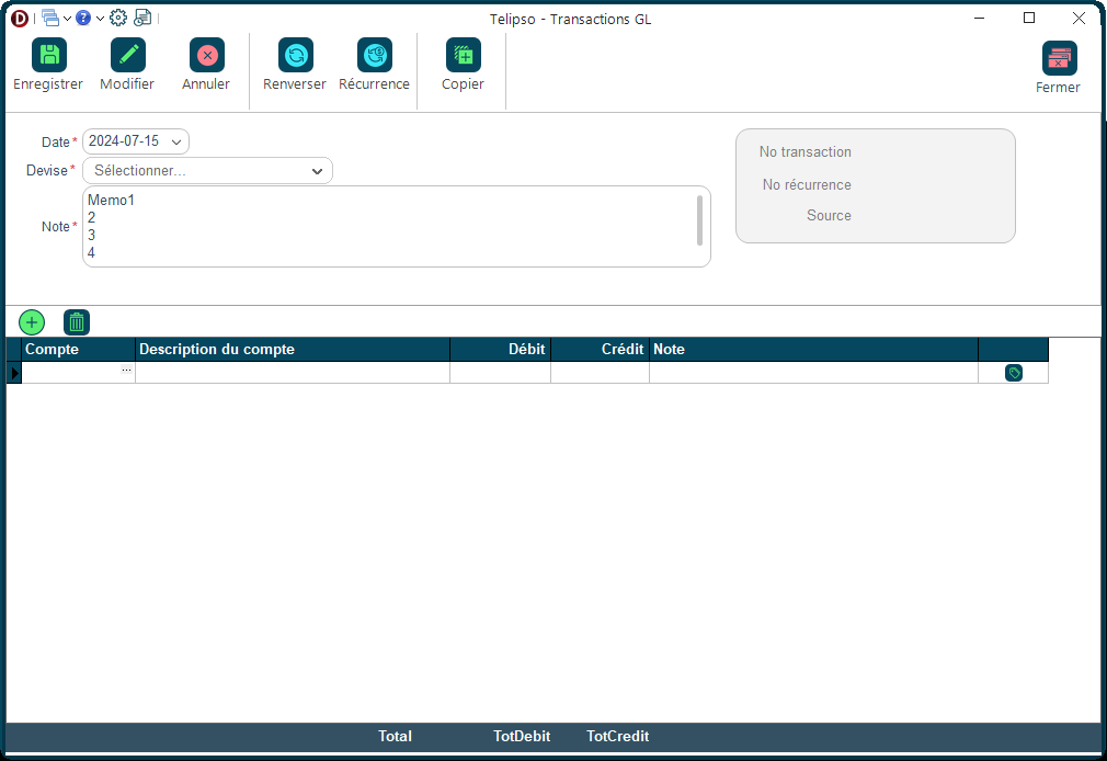 Modifier transaction gl