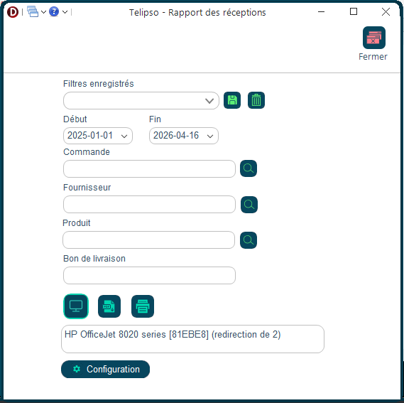 Rapport réceptions fournisseur