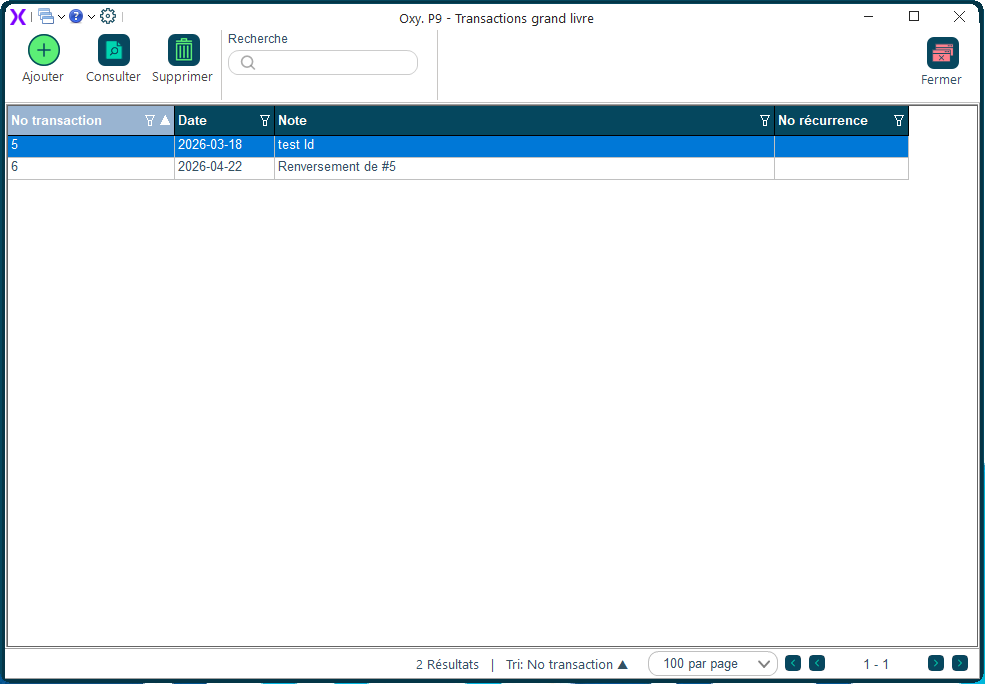 Transaction grand livre