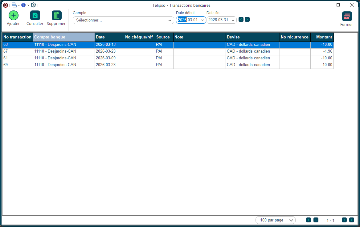 Transactions bancaires